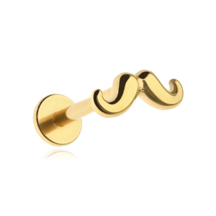 Titanium labret mustache - gold - TGW-175