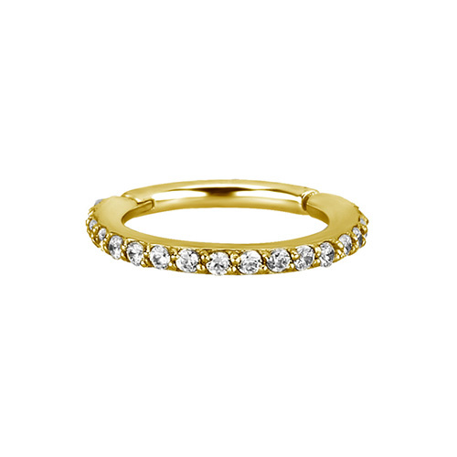 Gold clicker ring white PREMIUM Zirconia - K-013