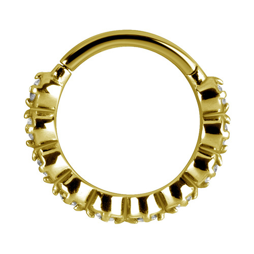 Clicker hoop ring with black zircons - gold - K-006