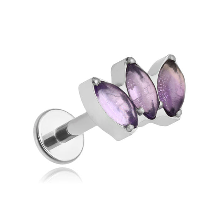 Titanium labret earring - purple amethyst - TGW-128