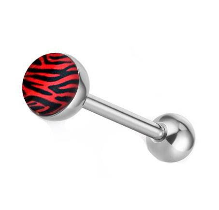 Tongue barbell zebra red - KJ-065