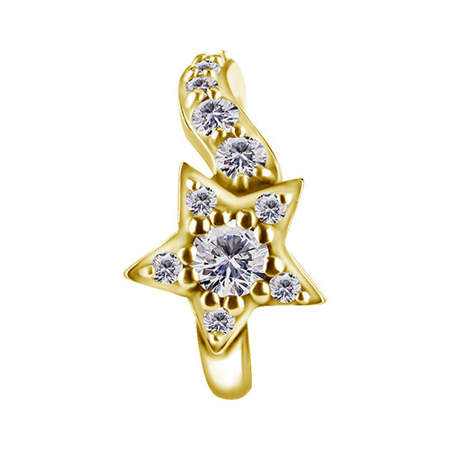 Belly button ring clicker gold star with white zircons - CoCr NF- KP-067