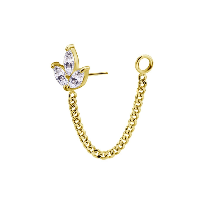 Attachment 18K gold ornamental with white zirconia and chain - GD18K-056