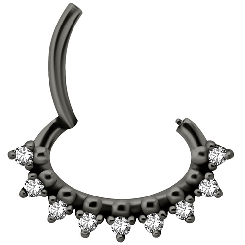 Black clicker ring with white premium Zirconia - K-047