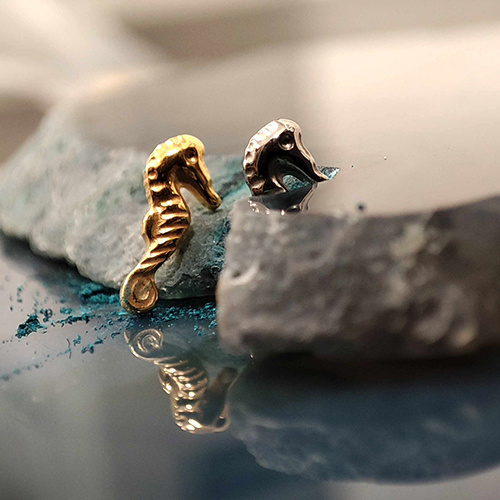 Titanium labret seahorse - gold - TGW-169