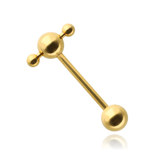 Tongue earring - gold barbell in barb - KJ-053