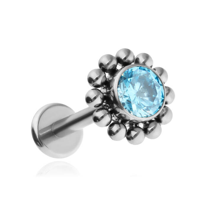 Titanium labret with blue zirconia - sterling silver