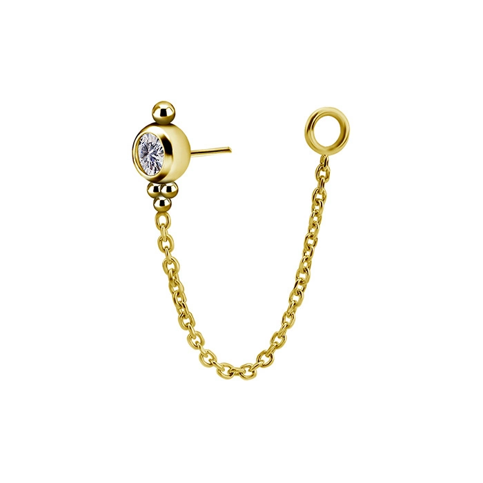 Attachment 18K gold ornament with white zirconia and chain - GD18K-058
