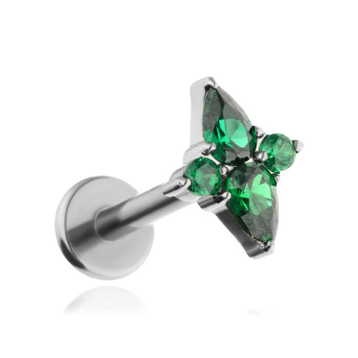 Titanium labret silver with green zircons