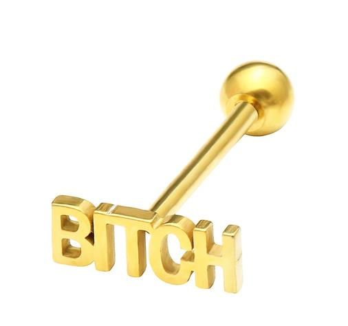 Tongue barbell gold - BITCH - KJ-001