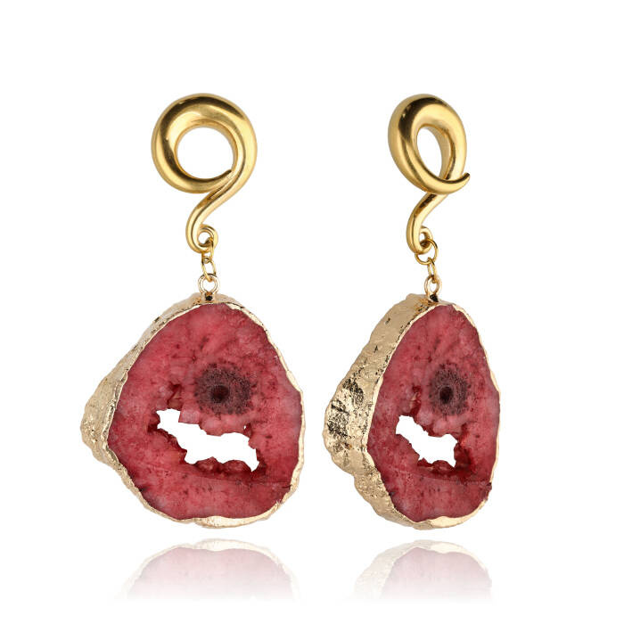 Ear weights with red agate - gold - pair - PT-180