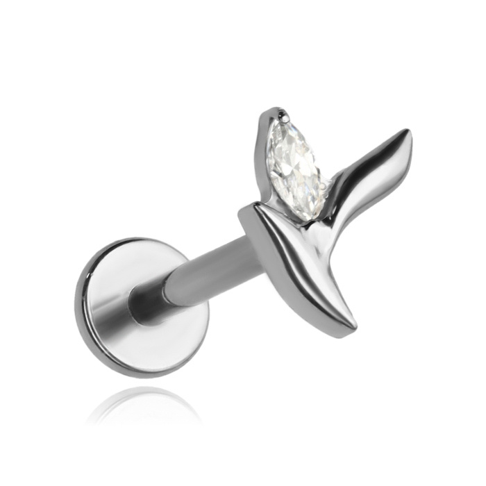 Titanium labret with white zirconia - silver - TGW-179