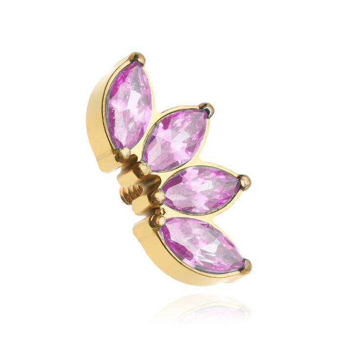 Titanium attachment gold with pink zircons - TNA-076