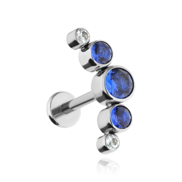 Titanium labret cluster with blue zircons - sterling silver