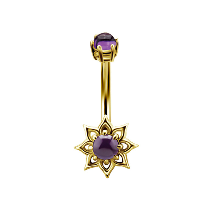 Belly button ring - 18K gold with amethyst - GD18K-034