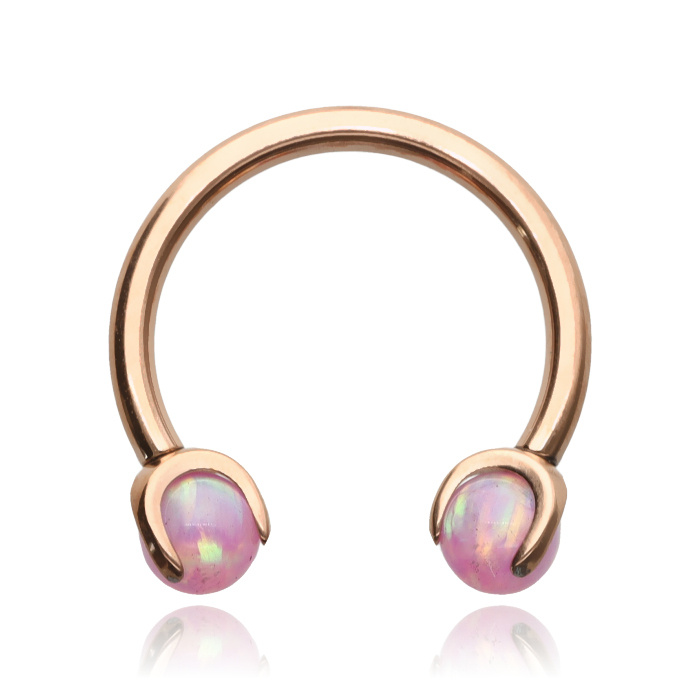 Titanium horseshoe earring in rose gold with purple opal - TKP-004