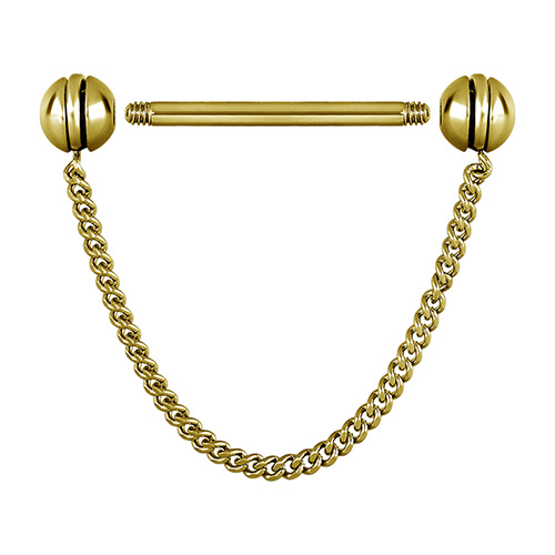 Nipple piercing with chain - gold - S-030