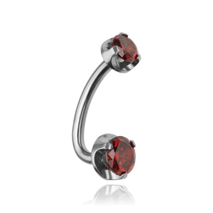 Titanium Belly button ring L-shape with red zirconias - TPP-043