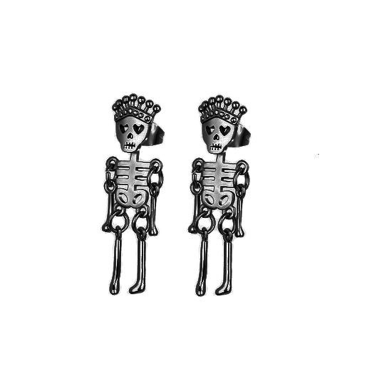 Earrings - black cute skeletons - skulls - KU-005