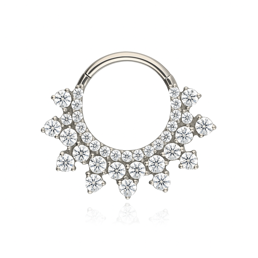 Titanium earring clicker with pink zircons - silver - TK-099