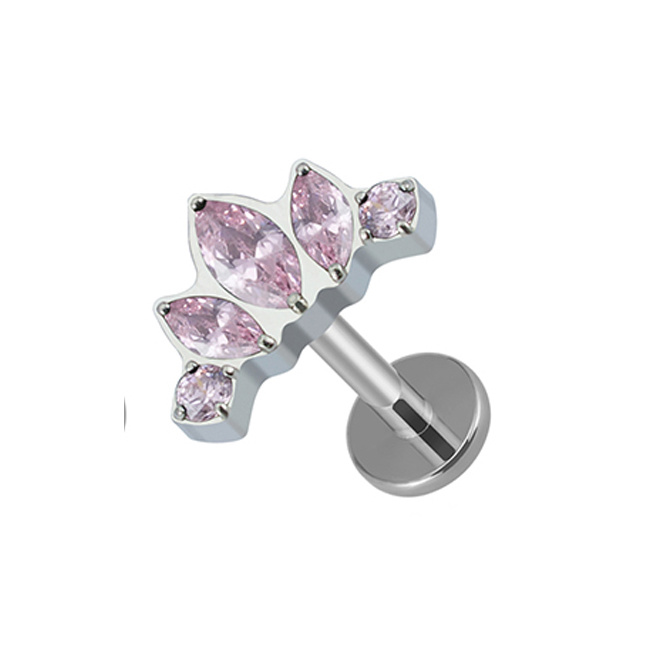 Titanium labret silver - pink zirconia - TGW-088