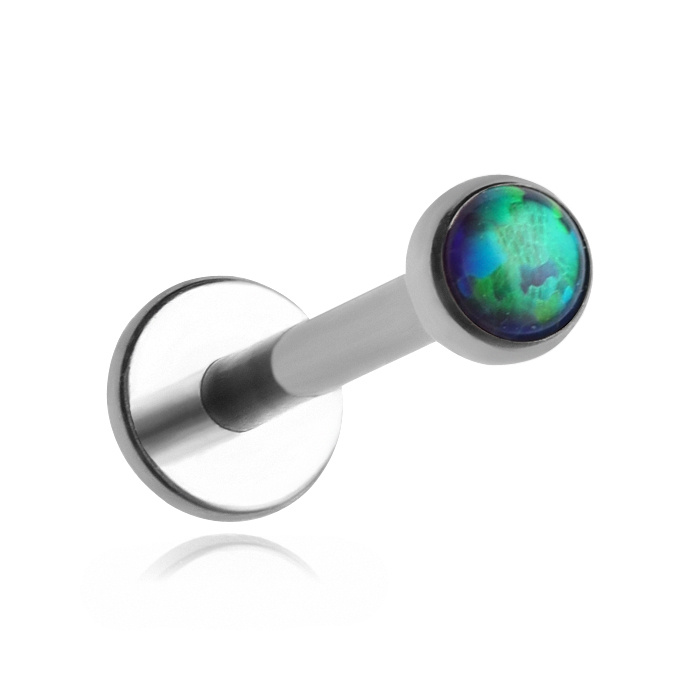 Titanium labret with dark green opal OP13 - silver 