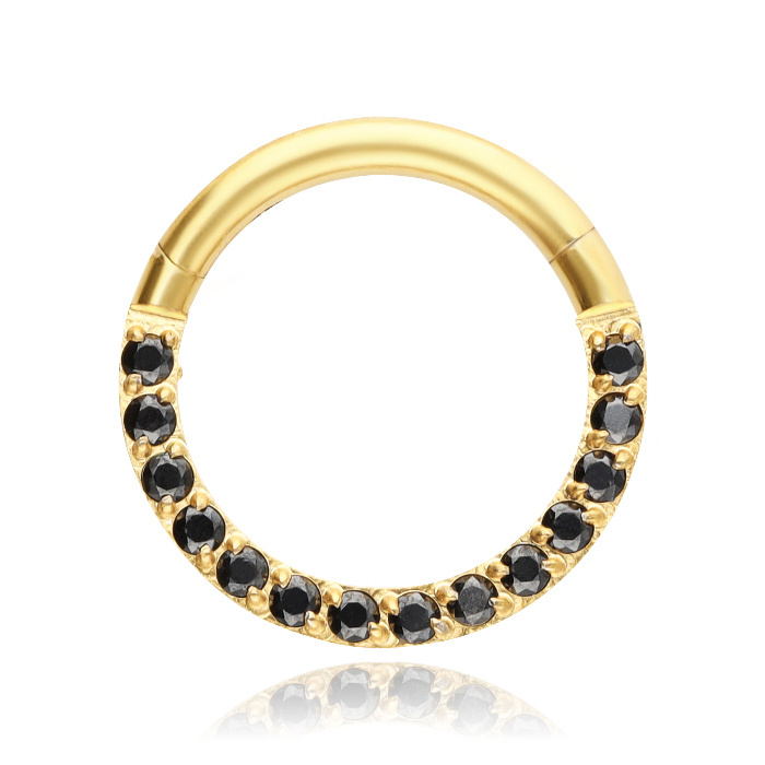 CLICKER gold circle with black zirconia - K-003