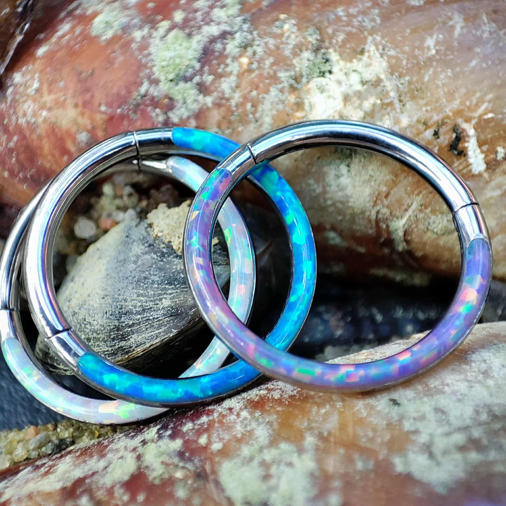 Titanium CLICKER ornamental   with opal - OP 17 - TK-029