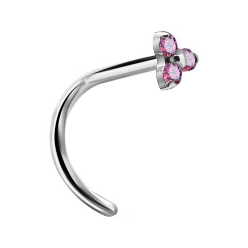 Premium Zirconia titanium nose stud with dark pink zirconia - TN-017