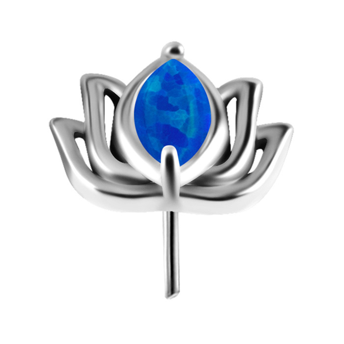 attachment push in - lotus flower with blue opal - CoCr NF - silver - PI-003