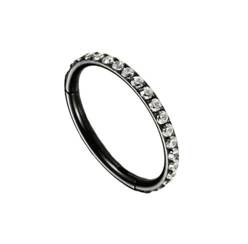 Ring clicker black with white zircons - K-010