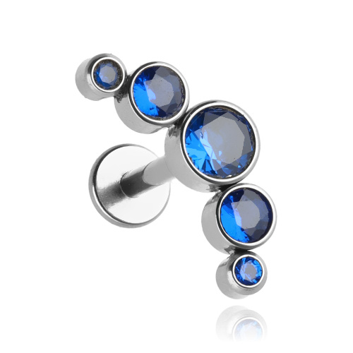 Titanium labret cluster with navy blue zircons 