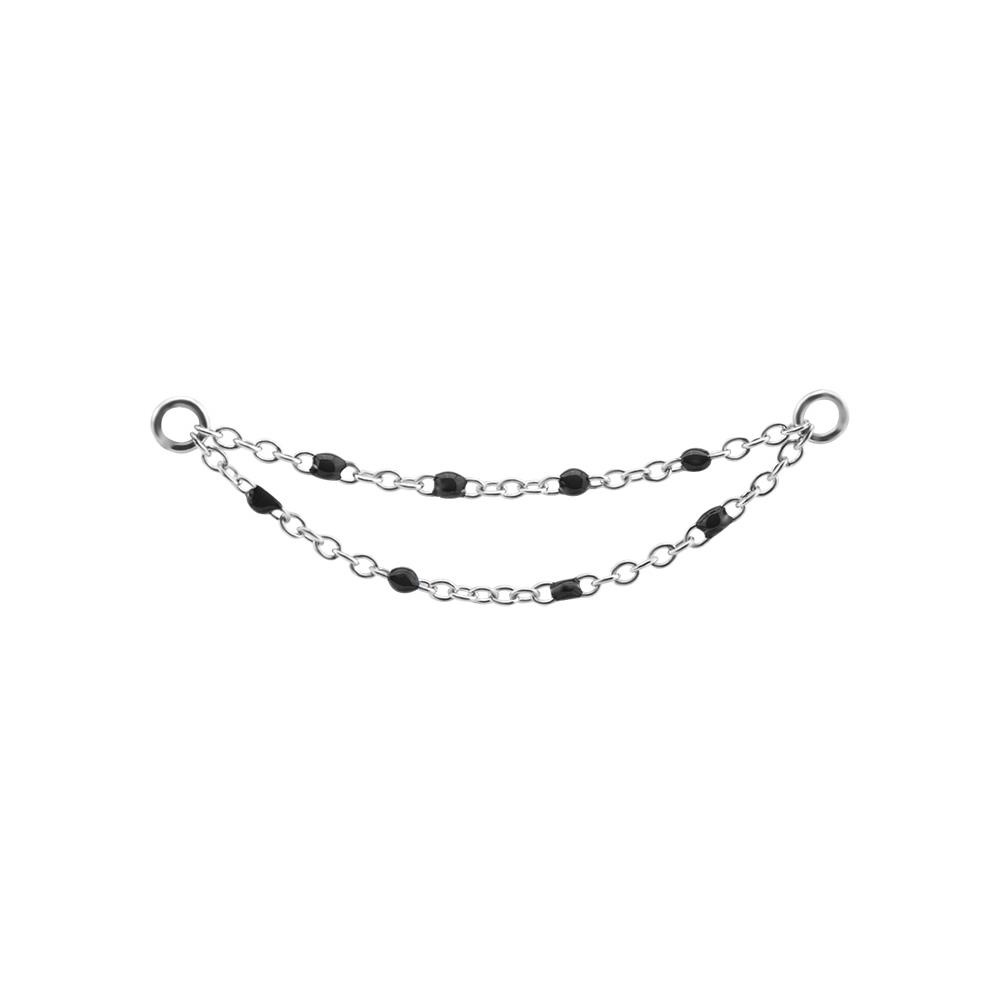 Chain - black beads - silver - D-022