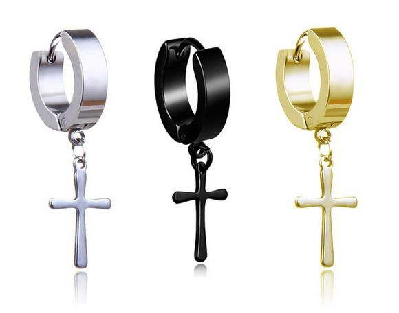 HUGGIE earring decorative cross black - KH-005