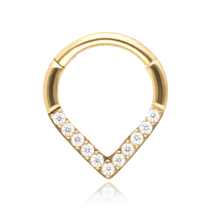 Titanium piercing clicker with white zircons - gold - TK-057