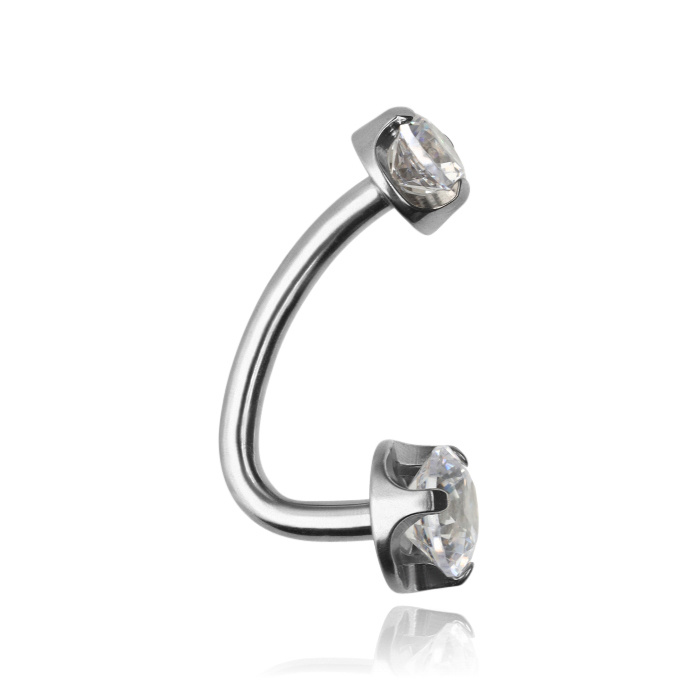 Titanium Belly button ring L-shape with white zirconias - TPP-043