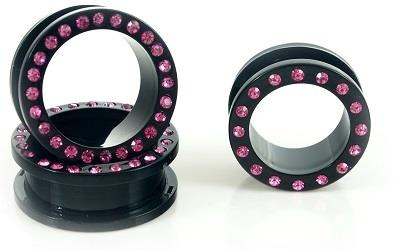 Black acrylic tunnel with pink zircons - PT-013