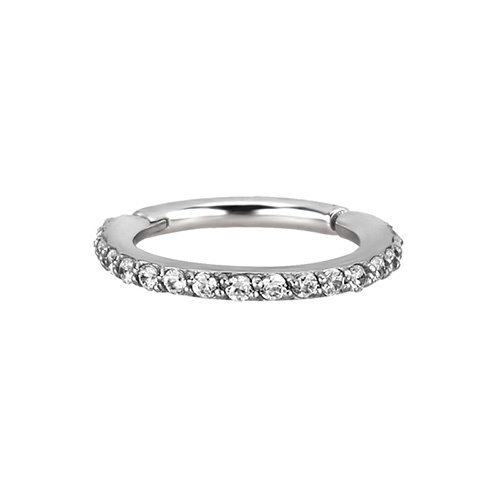 Silver clicker ring white premium ZIRCONIA - K-013