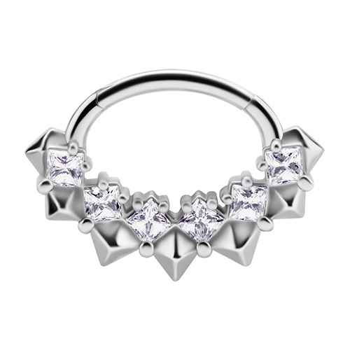 Silver clicker ring with white premium Zirconia - CoCr NF - K-044