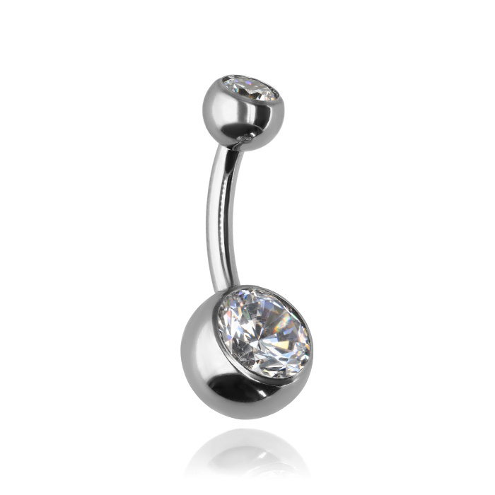 Titanium belly button ring - white zirconia - female thread - TPP-039