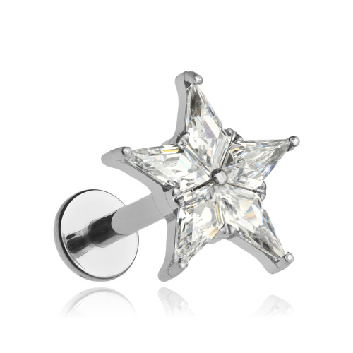 Titanium labret star earring with zircons - TGW-120