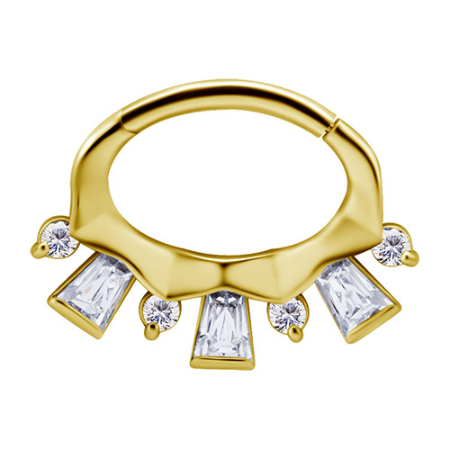 Gold clicker ring with white premium Zirconia - K-046