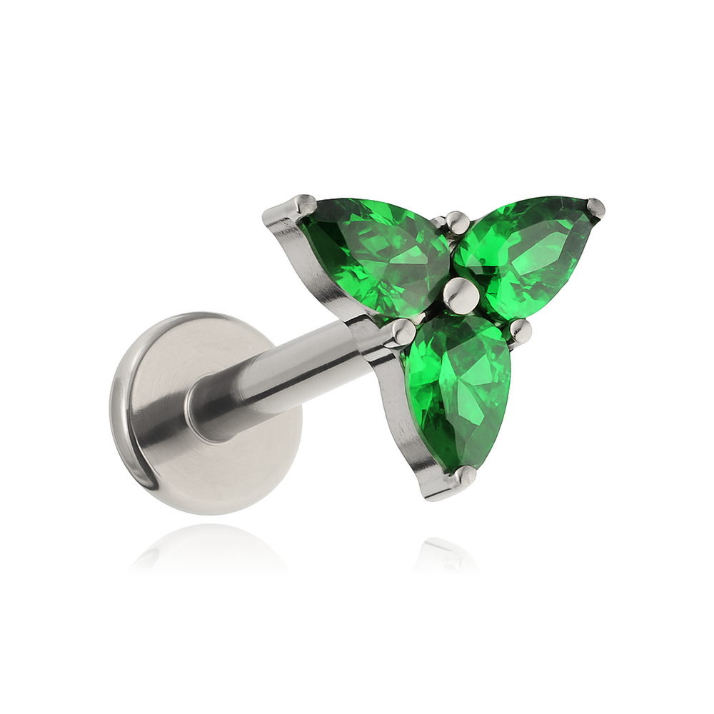 Titanium labret with green zircons - silver