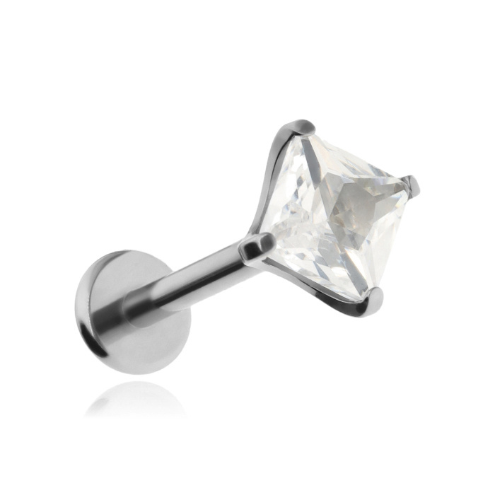 Titanium labret triangle with white zirconia