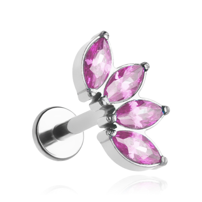 Titanium labret cluster with pink zircons - silver