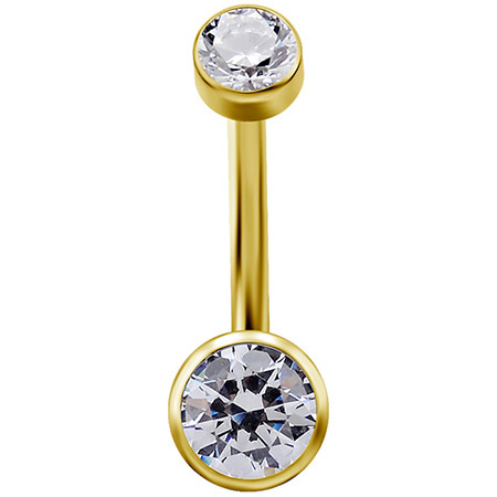 Titanium Belly button ring gold - white Premium Zirconia - TPP-031