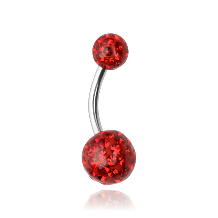 Belly button ring - red  crystals - KP-002