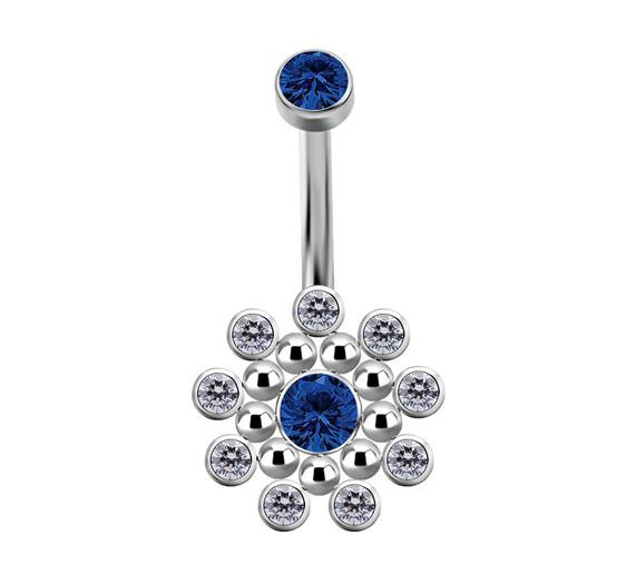 Titanium Belly button ring - Premium Zirconia navy blue - TPP-007