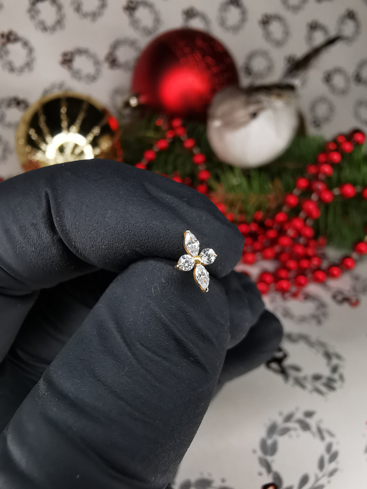Titanium attachment with white zircons - gold - TNA-042