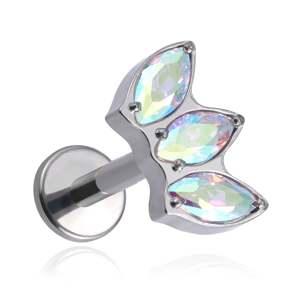 Titanium labret with iridescent zircons - silver